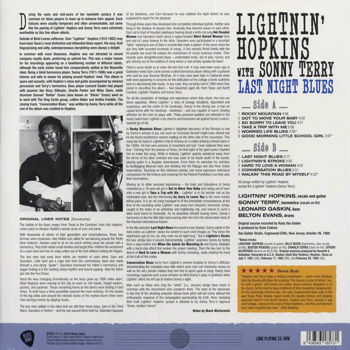 Lightnin' Hopkins, Sonny Terry - Last Night Blues (+3 bonus tracks) (ltd. ed.) (180g) Vinyl Record