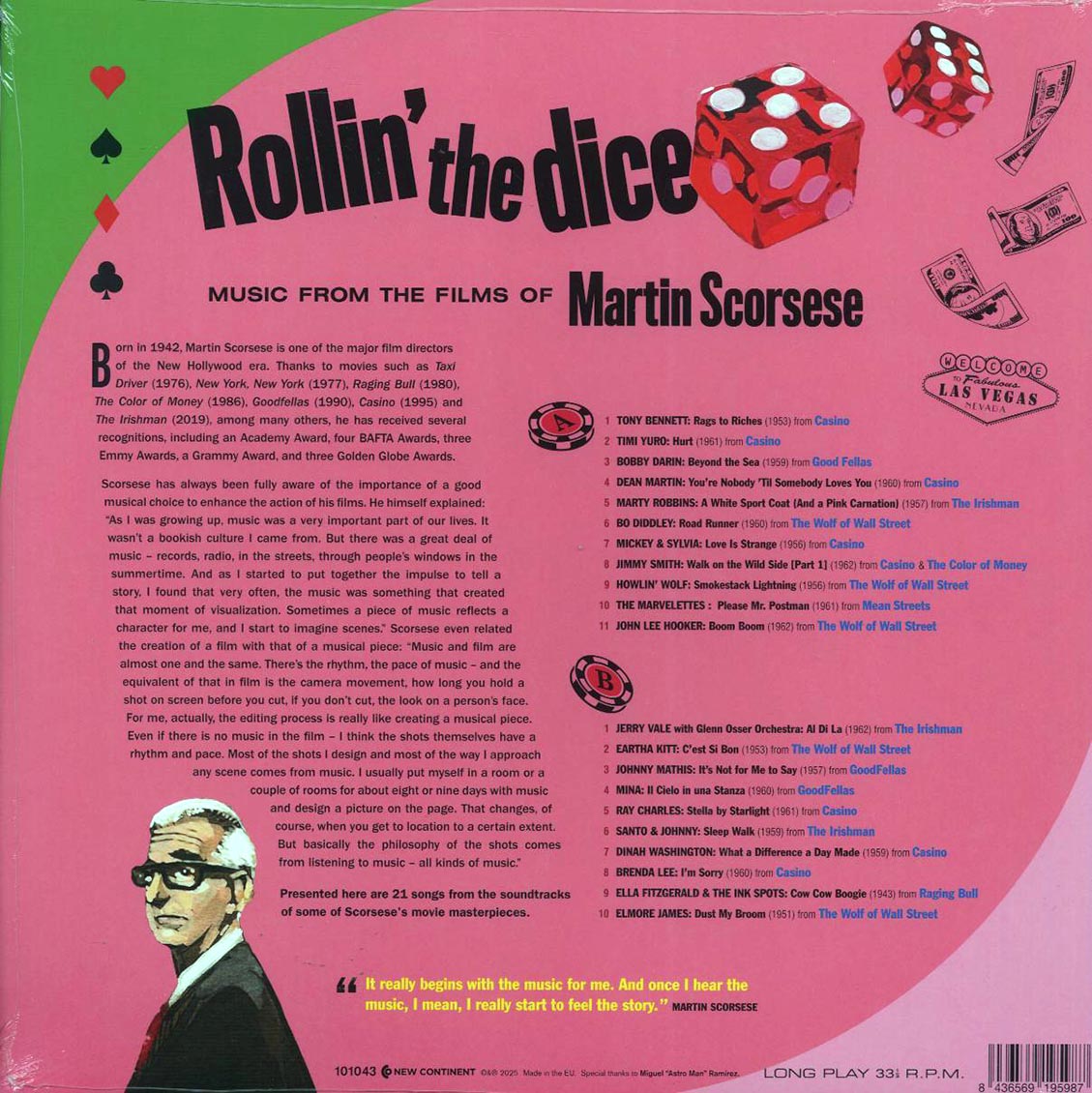 Howlin' Wolf, John Lee Hooker, Timi Yuro, Dean Martin, Marty Robbins, Etc. - Rollin' The Dice: Music From The Films Of Martin Scorsese (21 tracks) (ltd. ed.) (180g) (green vinyl) Vinyl Record