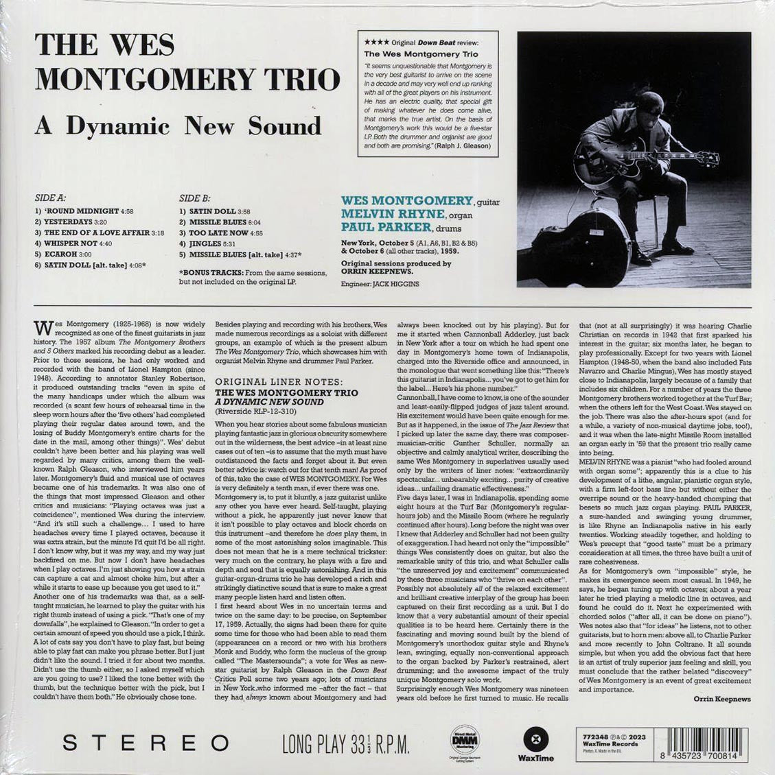 Wes Montgomery Trio - The Wes Montgomery Trio: A Dynamic New Sound: Guitar, Organ, Drums (+2 bonus tracks) (ltd. ed.) (180g) Vinyl Record