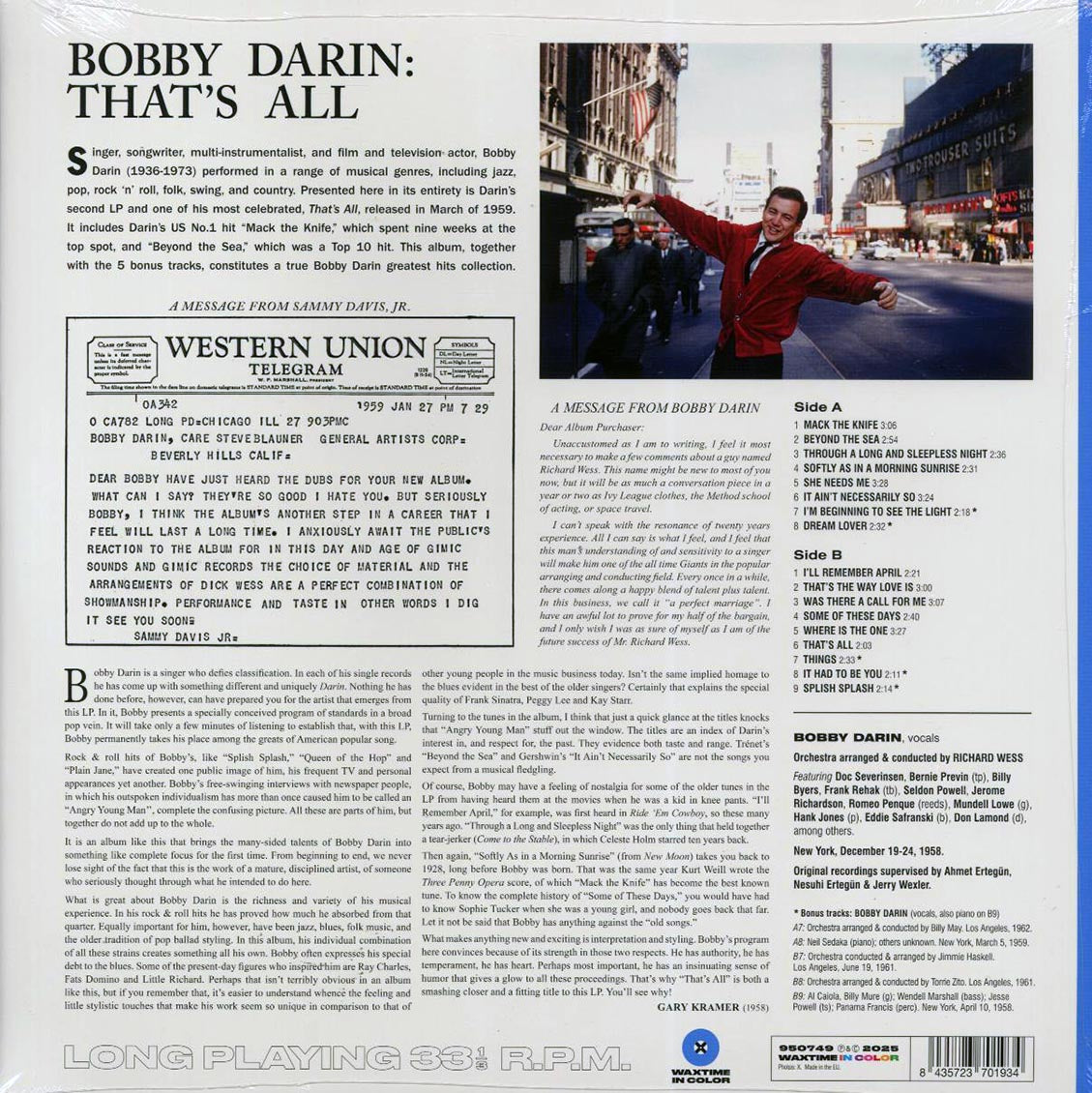 Bobby Darin - That's All (+5 bonus tracks) (ltd. ed.) (180g) (blue vinyl) Vinyl Record