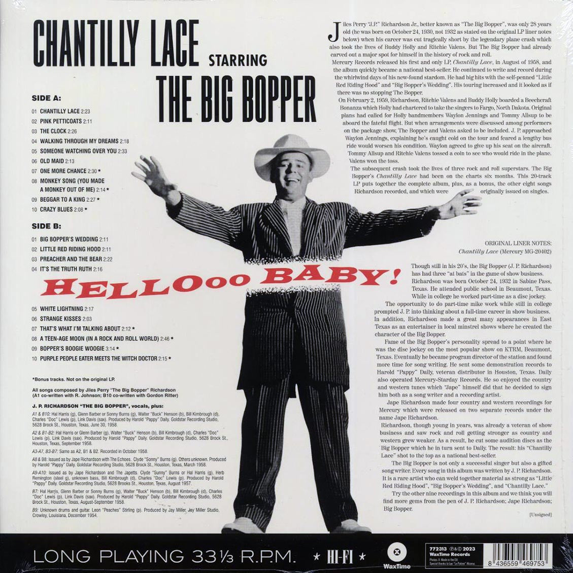 Big Bopper - Chantilly Lace Starring The Big Bopper: Hellooo Baby! (+8 bonus tracks) (ltd. ed.) (180g) Vinyl Record