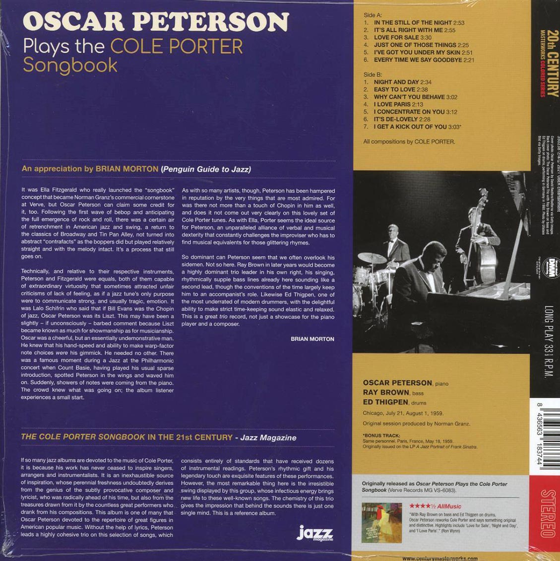 Oscar Peterson - Oscar Peterson Plays The Cole Porter Songbook (+bonus track) (ltd. ed.) (180g) (blue vinyl) Vinyl Record