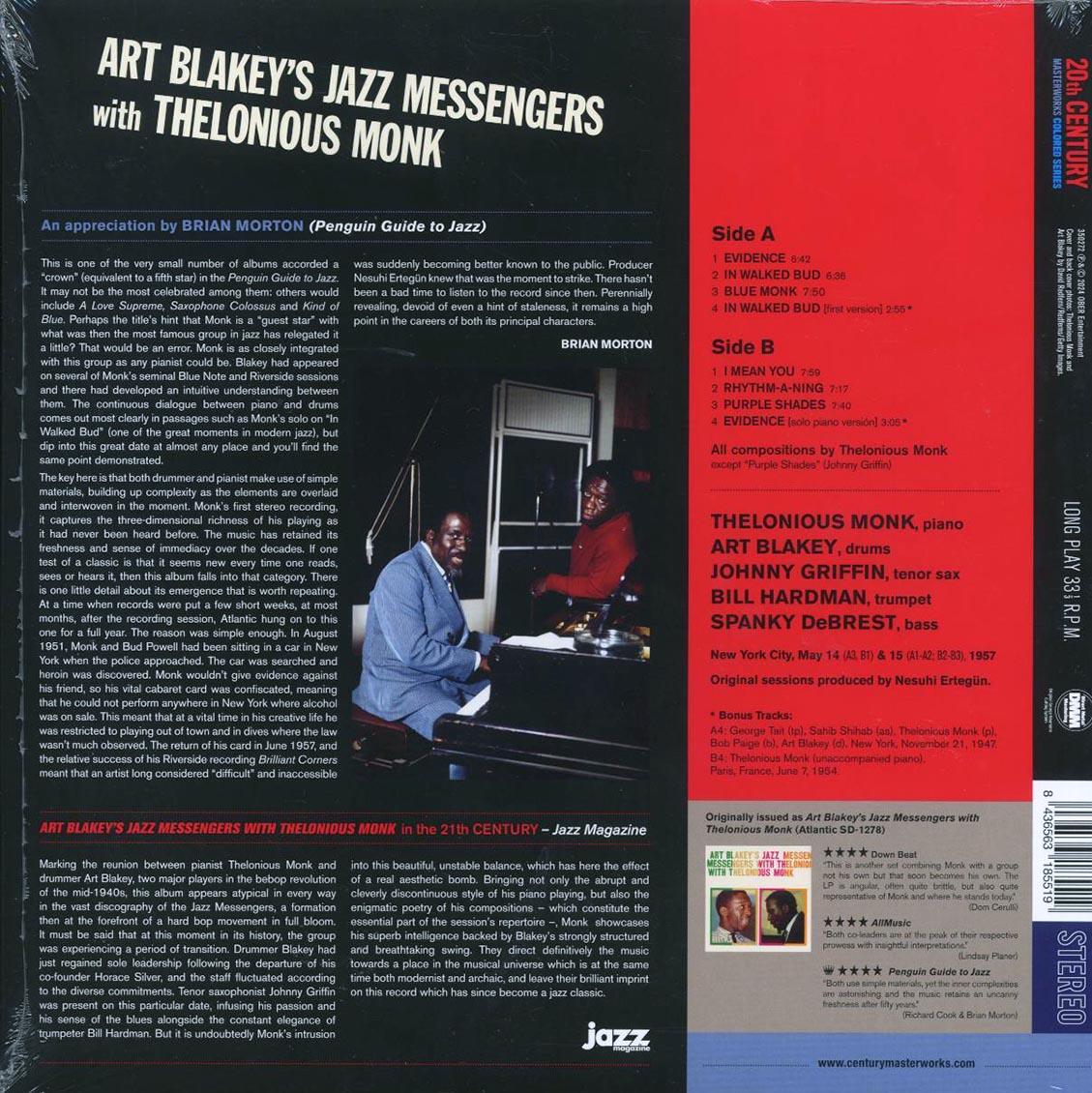 Art Blakey's Jazz Messengers, Thelonious Monk - Art Blakey's Jazz Messengers With Thelonious Monk (+2 bonus tracks) (ltd. ed.) (180g) (red vinyl) Vinyl Record