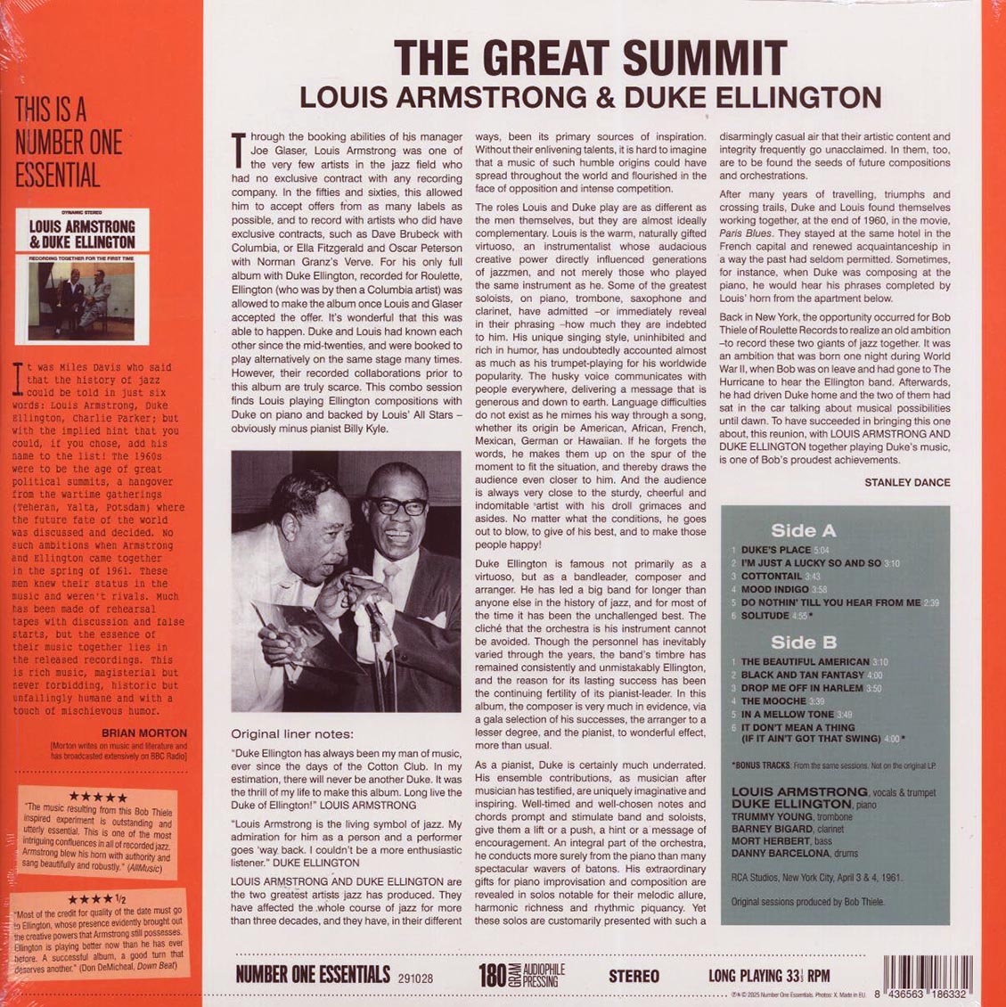 Louis Armstrong, Duke Ellington - The Great Summit (+2 bonus tracks) (ltd. ed.) (180g) Vinyl Record