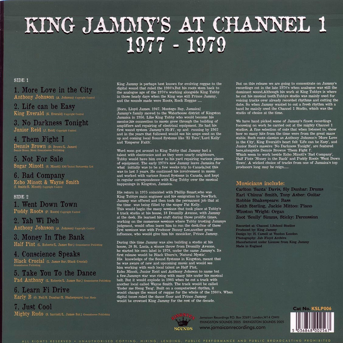 Jr. Reid, Half Pint, Wayne Smith, Pad Anthony, Etc. - King Jammy At Channel One (180g) Vinyl Record