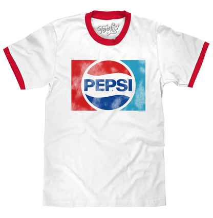 Pepsi Ringer Mens T Shirt Officially Licensed White and Red
