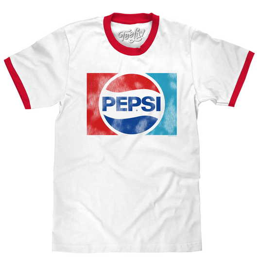 Pepsi Ringer Mens T Shirt Officially Licensed White and Red