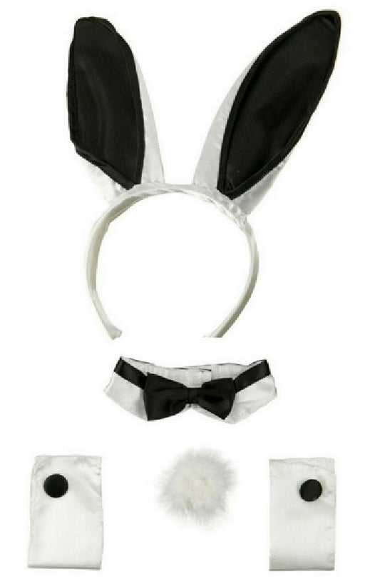 Sexy Black and White Bunny Ears Tail Collar Cuffs Costume Accessory Kit