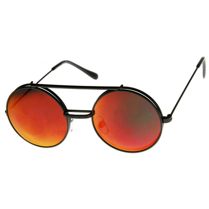 Retro Round Steampunk Mirrored Lens Flip Up Sunglasses 8966