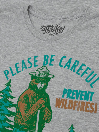Smokey Bear Please Be Careful Prevent Wildfires  Women's Scoopneck Mens T Shirt Officially Licensed Gray