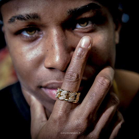 Studded Cuban Link Ring - 18K Gold Plated