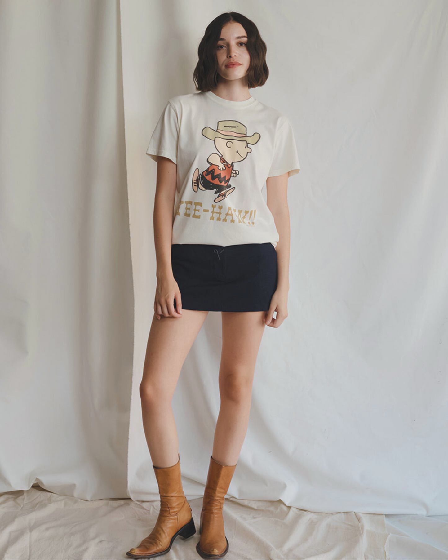 Peanuts Charrlie Brown YEE-HAW !! Womens Tee Shirt White