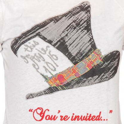 Alice in Wonderland Mad Hatter Hat You're Invited Juniors White T Shirt Tee