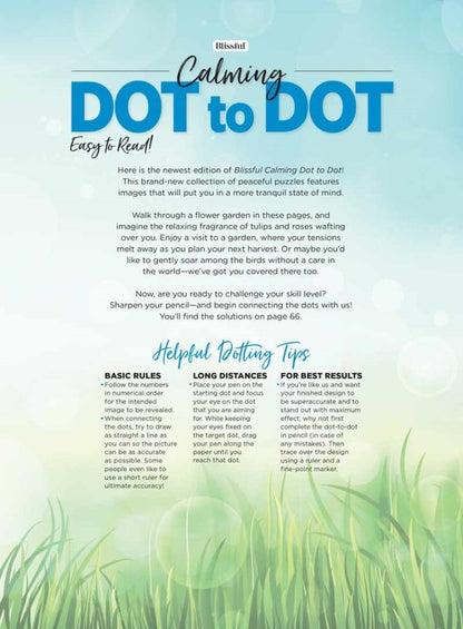 Calming Dot To Dot - Over 8,000 Dots, From Easy To Advanced, Adorable Animals, Spring Flowers, Peaceful Places, Rainbows, Butterflies, Birds, Adult Coloring Book, Unwind, De-Stress, Connect & Color!