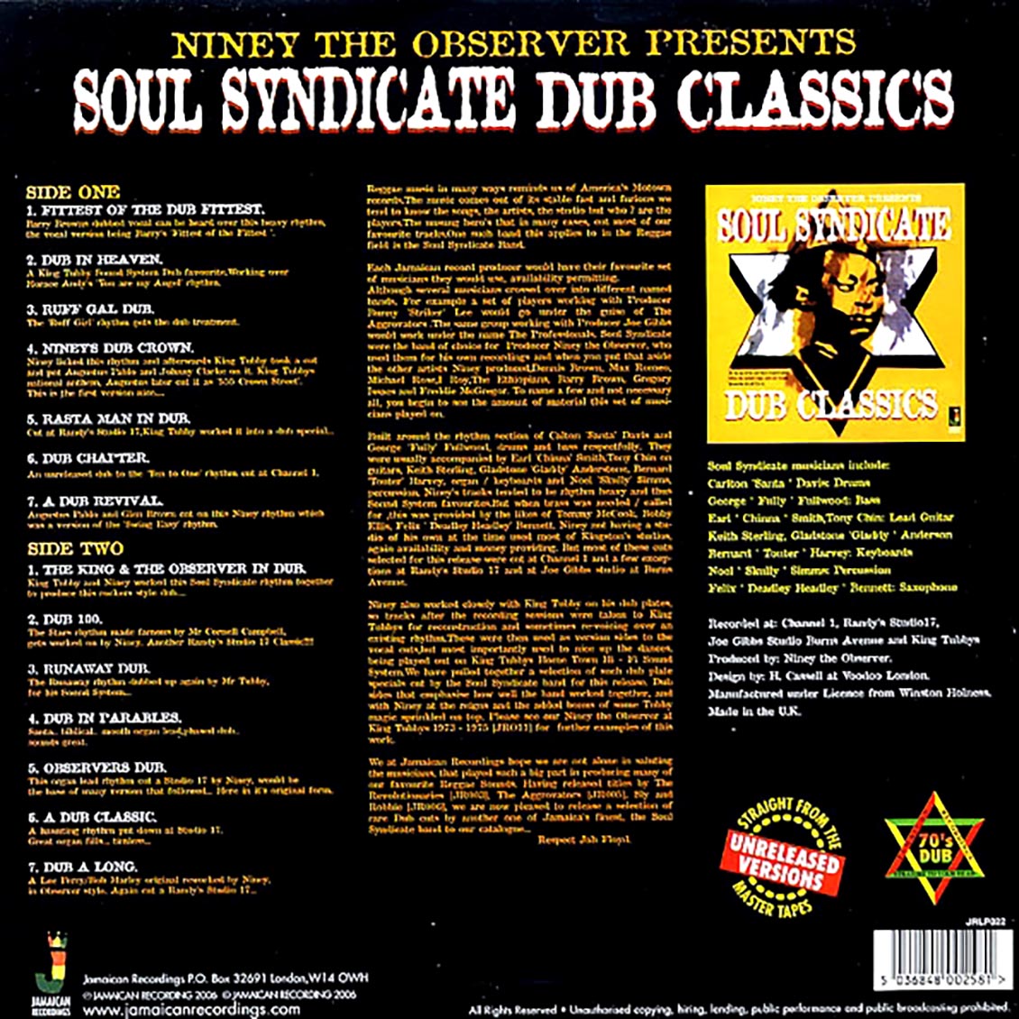 Soul Syndicate - Dub Classics: Niney The Observer Presents (180g) Vinyl Record
