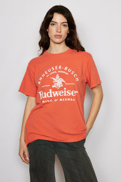 Budweiser King of Beers Womens Tee Shirt Red