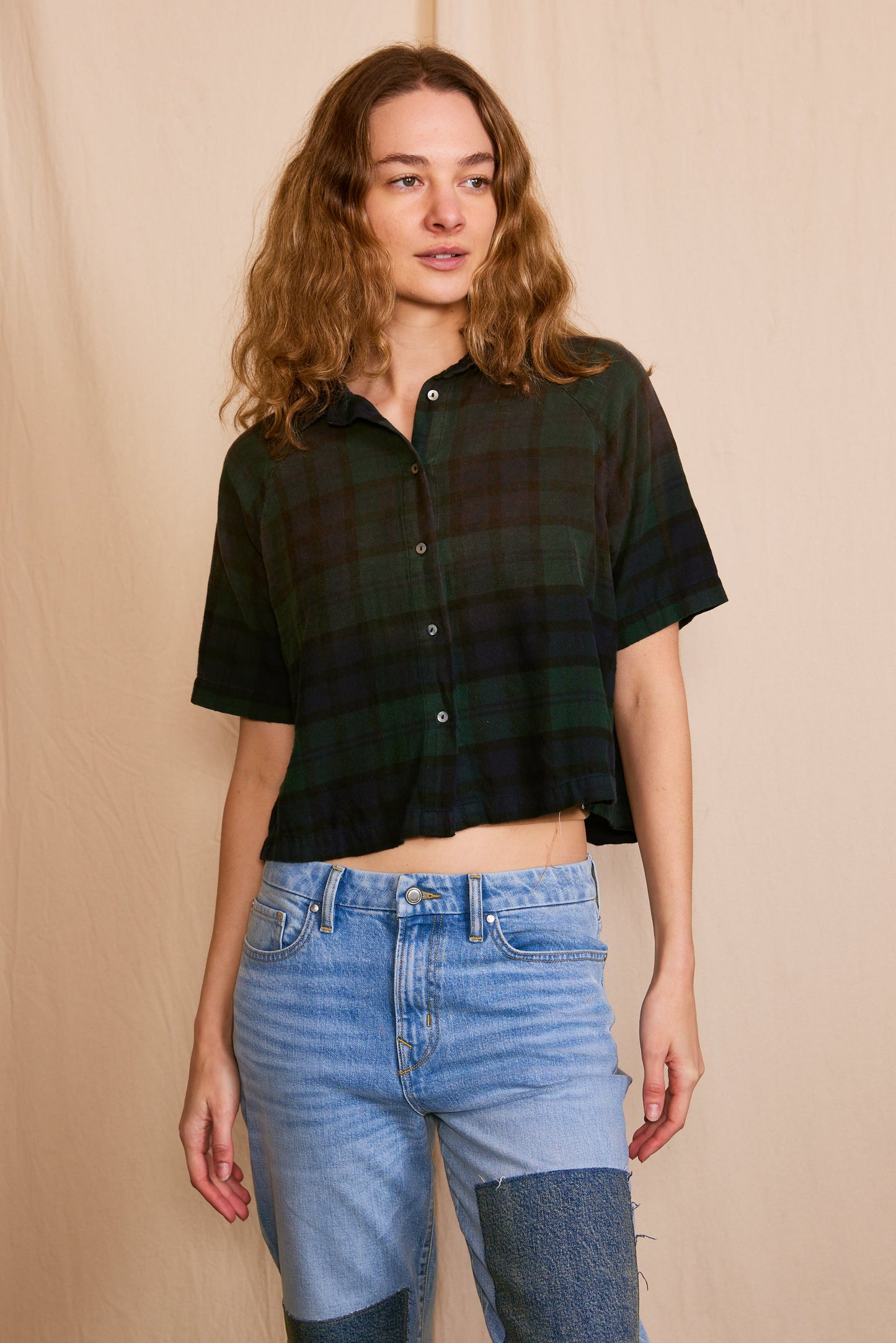 Tears for Fears Womens Cut Off Flannel Tee Shirt Green