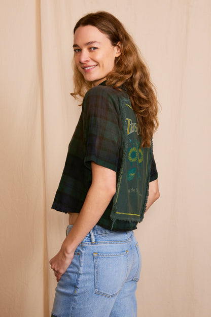 Tears for Fears Womens Cut Off Flannel Tee Shirt Green