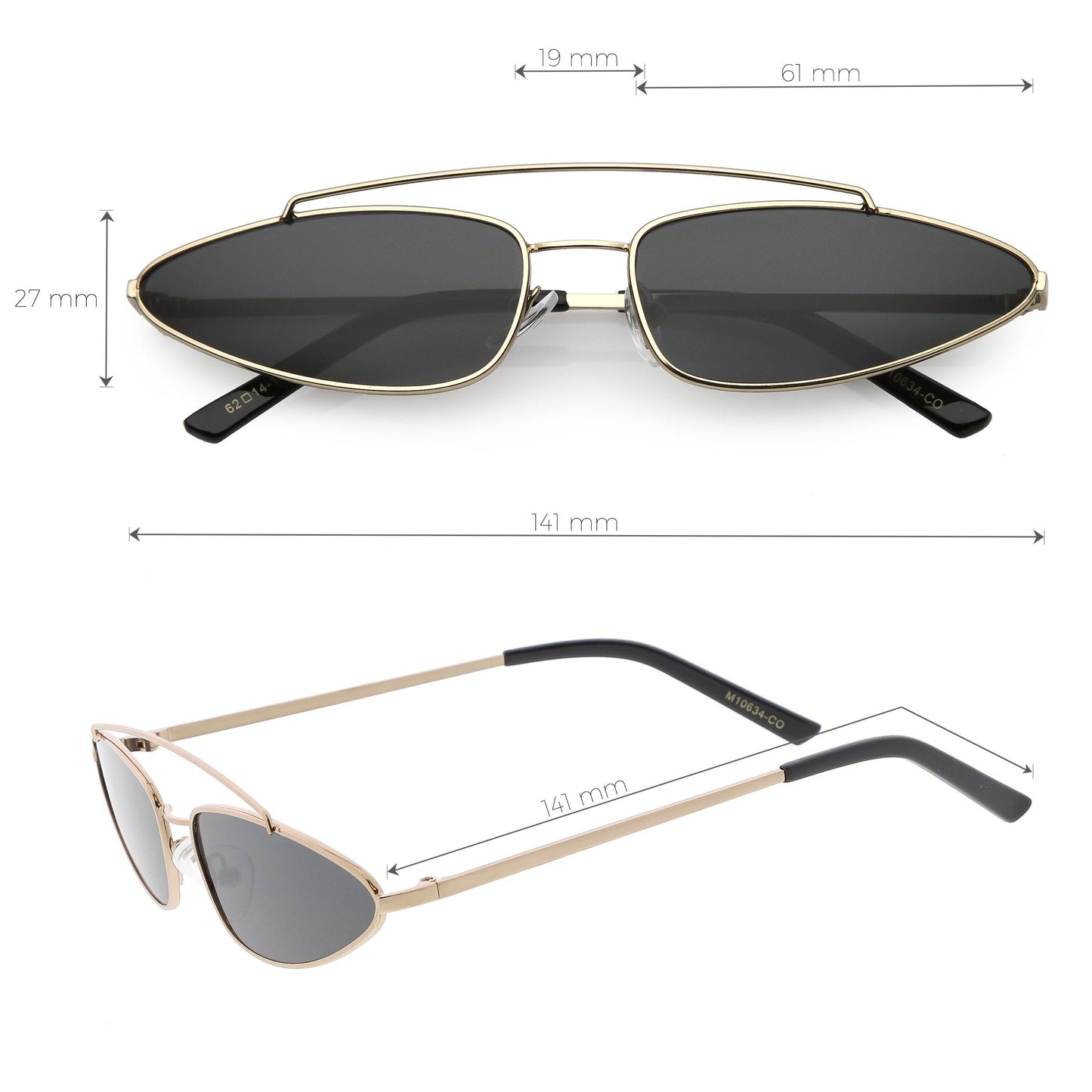 Retro 1990's Slim Triangle  Color Tone Flat Lens Sunglasses C725