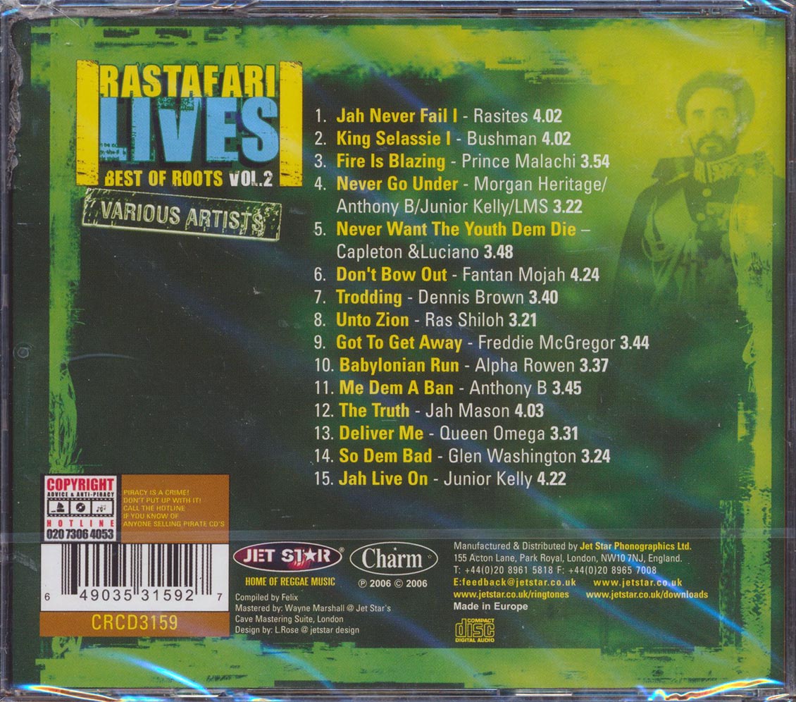 Ras Shiloh, Fantan Mojah, Bushman, Etc. - Rastafari Lives: Best Of Roots Volume 2 Music CD