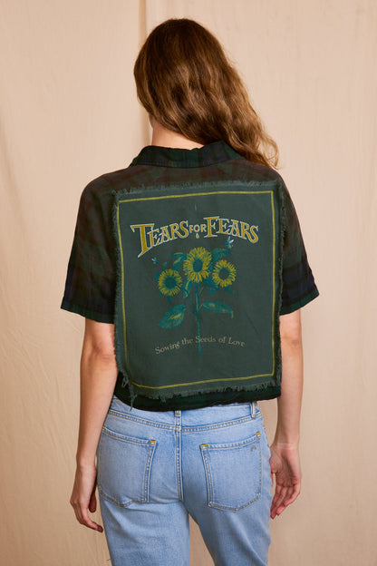 Tears for Fears Womens Cut Off Flannel Tee Shirt Green