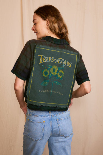 Tears for Fears Womens Cut Off Flannel Tee Shirt Green