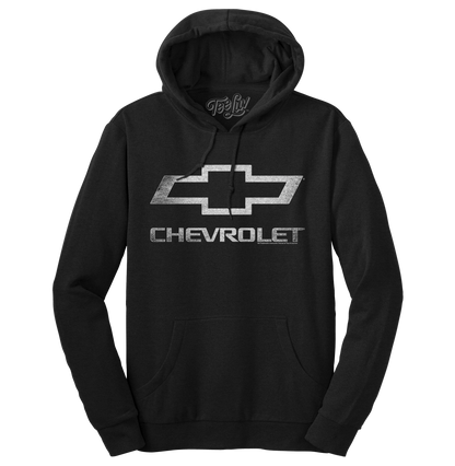 Chevrolet Logo Pullover Hooded Fleece Sweatshirt Hoodie Officially Licensed - Black