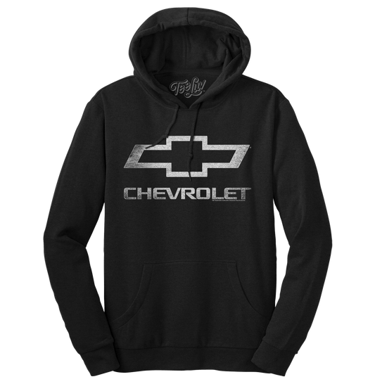 Chevrolet Logo Pullover Hooded Fleece Sweatshirt Hoodie Officially Licensed - Black