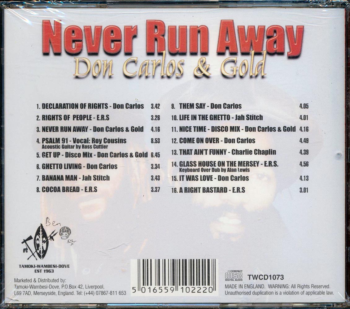 Don Carlos - Never Run Away (With Gold) Music CD