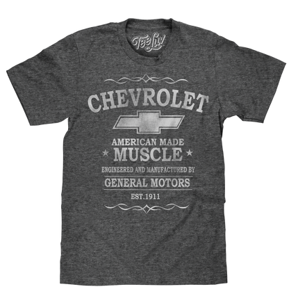 Chevrolet American Made Muscle Mens T Shirt Officially Licensed Gray