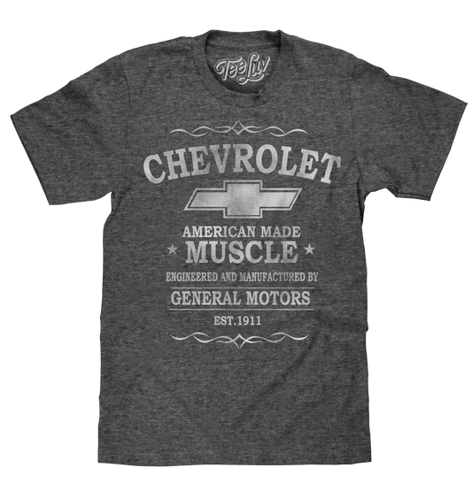 Chevrolet American Made Muscle Mens T Shirt Officially Licensed Gray
