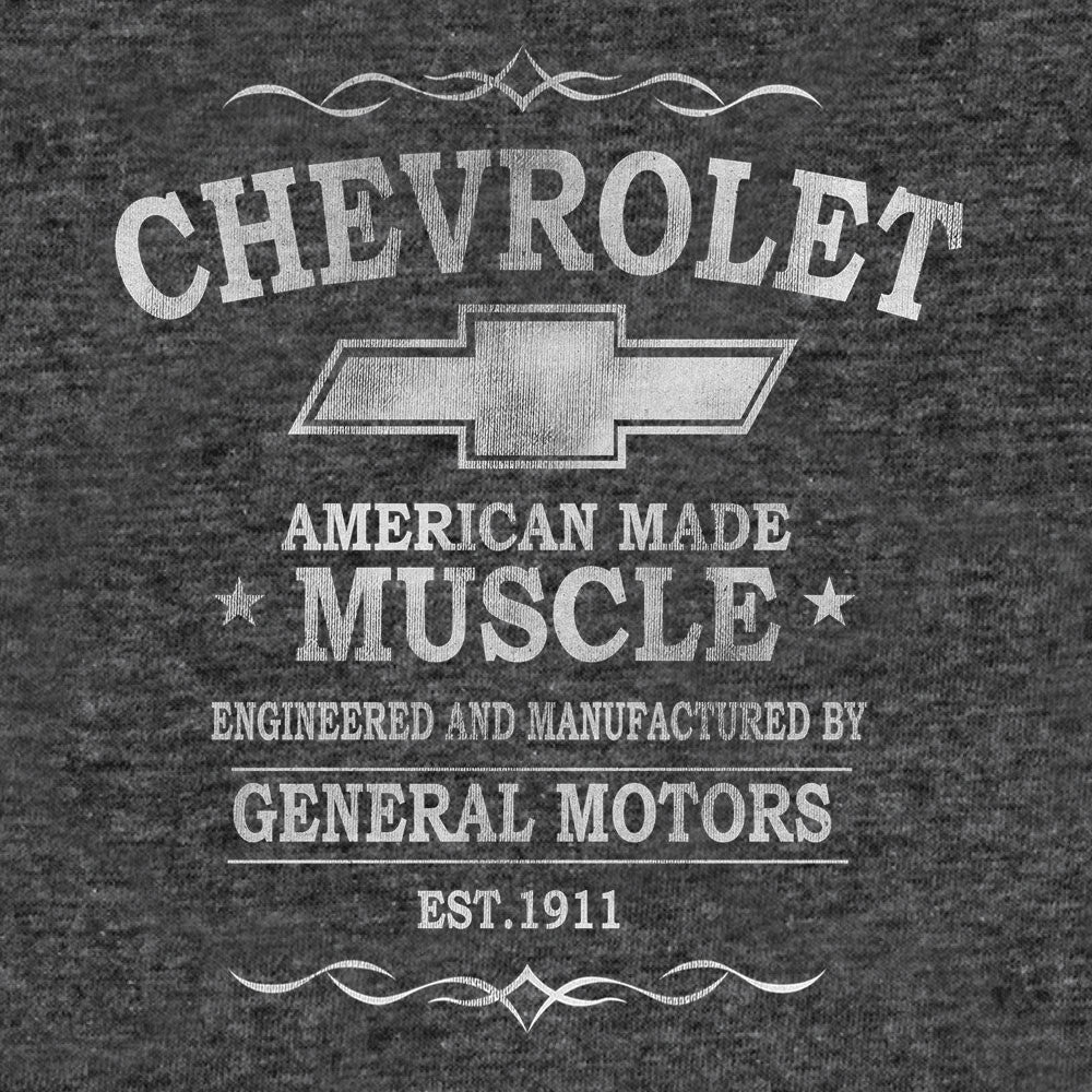 Chevrolet American Made Muscle Mens T Shirt Officially Licensed Gray
