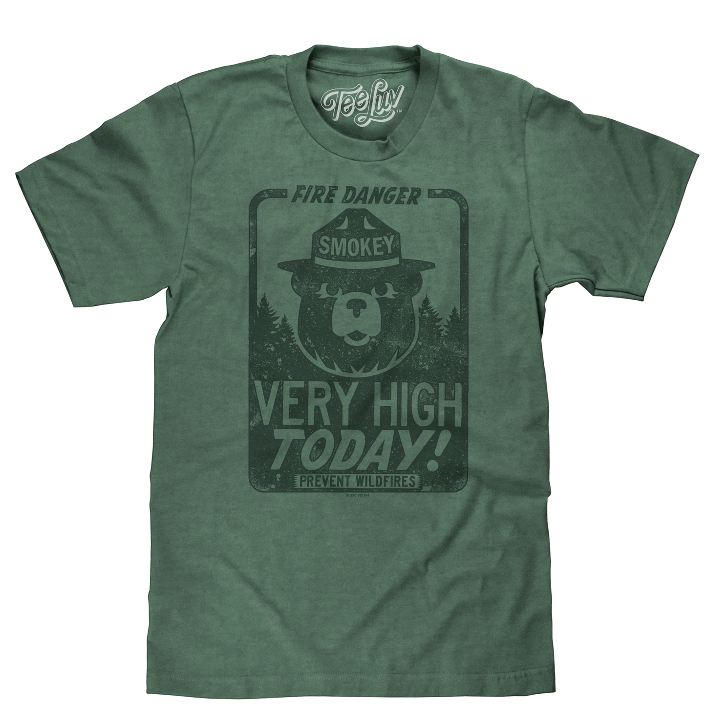 Smokey Bear "Fire Danger Very High Today" Mens T Shirt Officially Licensed Green