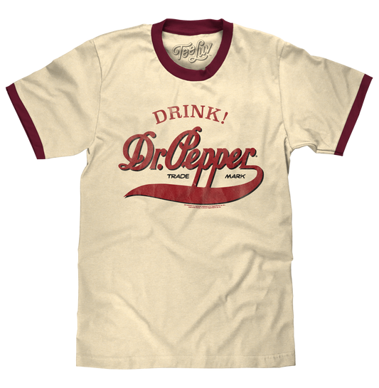 Retro Drink Dr. Pepper Ringer Mens T Shirt Officially Licensed Beige and Maroon
