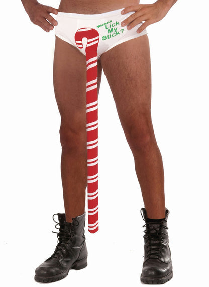 Forum Men's Novelty Christmas Candy Cane Wanna Lick My Stick Stud Undies Gag