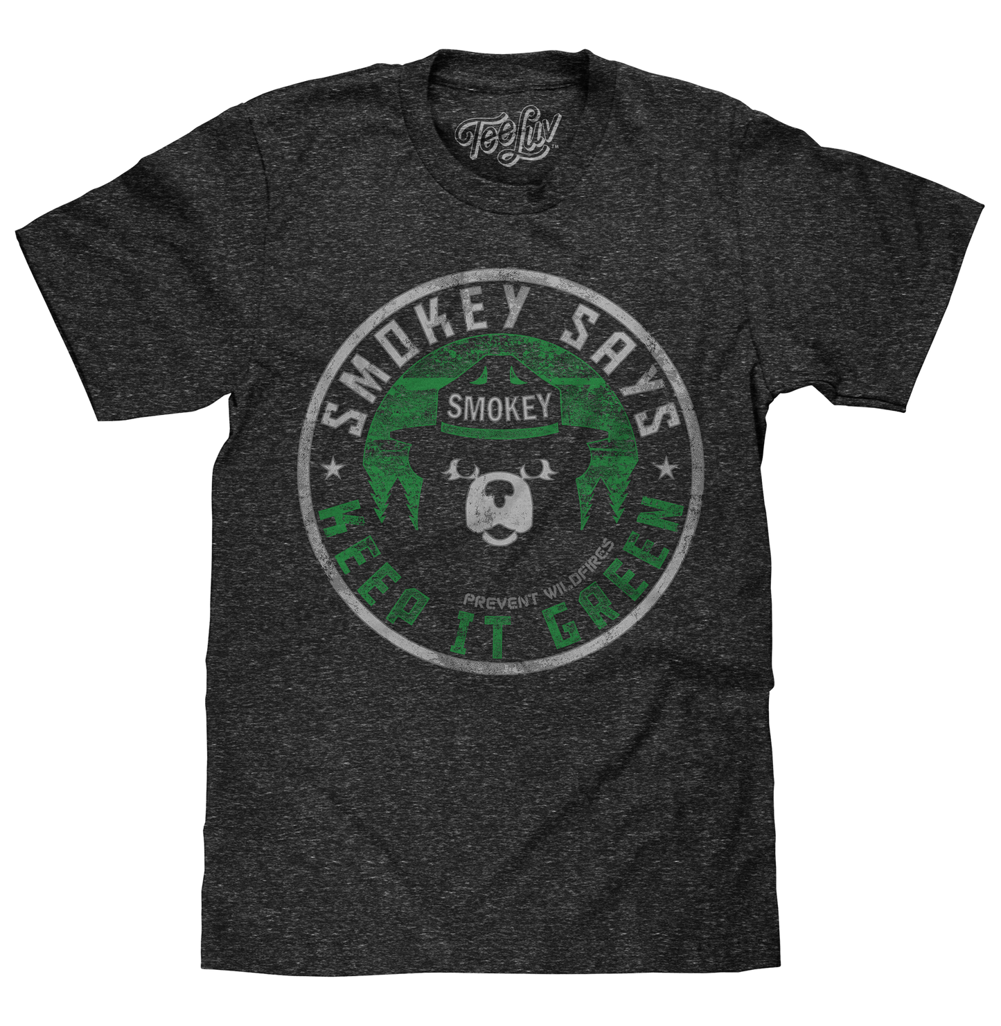 Smokey Says "Keep it Green, Prevent Wildfires" Mens T Shirt Officially Licensed Gray