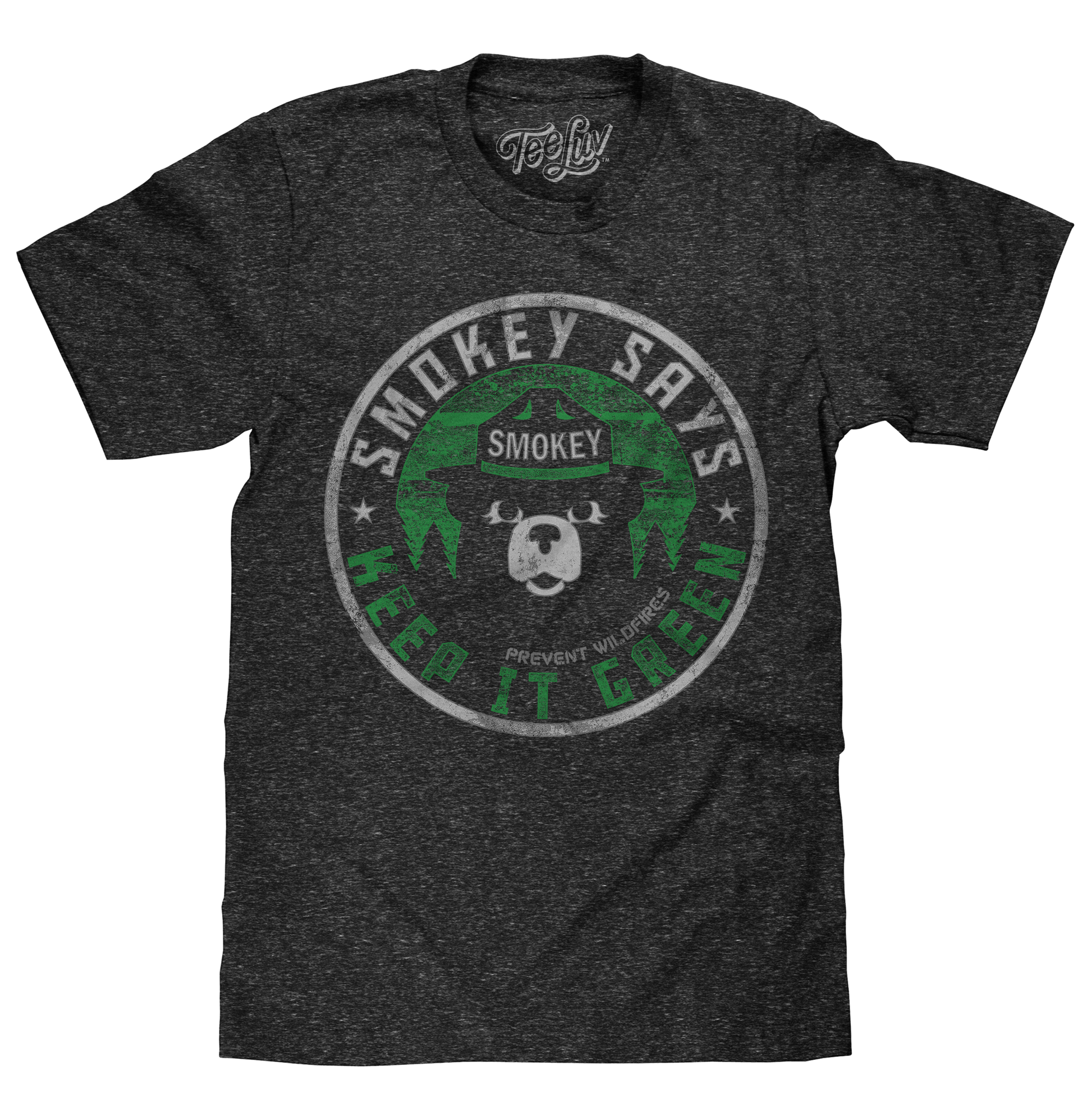 Smokey Says "Keep it Green, Prevent Wildfires" Mens T Shirt Officially Licensed Gray