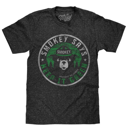 Smokey Says "Keep it Green, Prevent Wildfires" Mens T Shirt Officially Licensed Gray