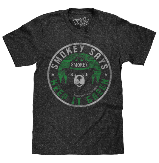 Smokey Says "Keep it Green, Prevent Wildfires" Mens T Shirt Officially Licensed Gray