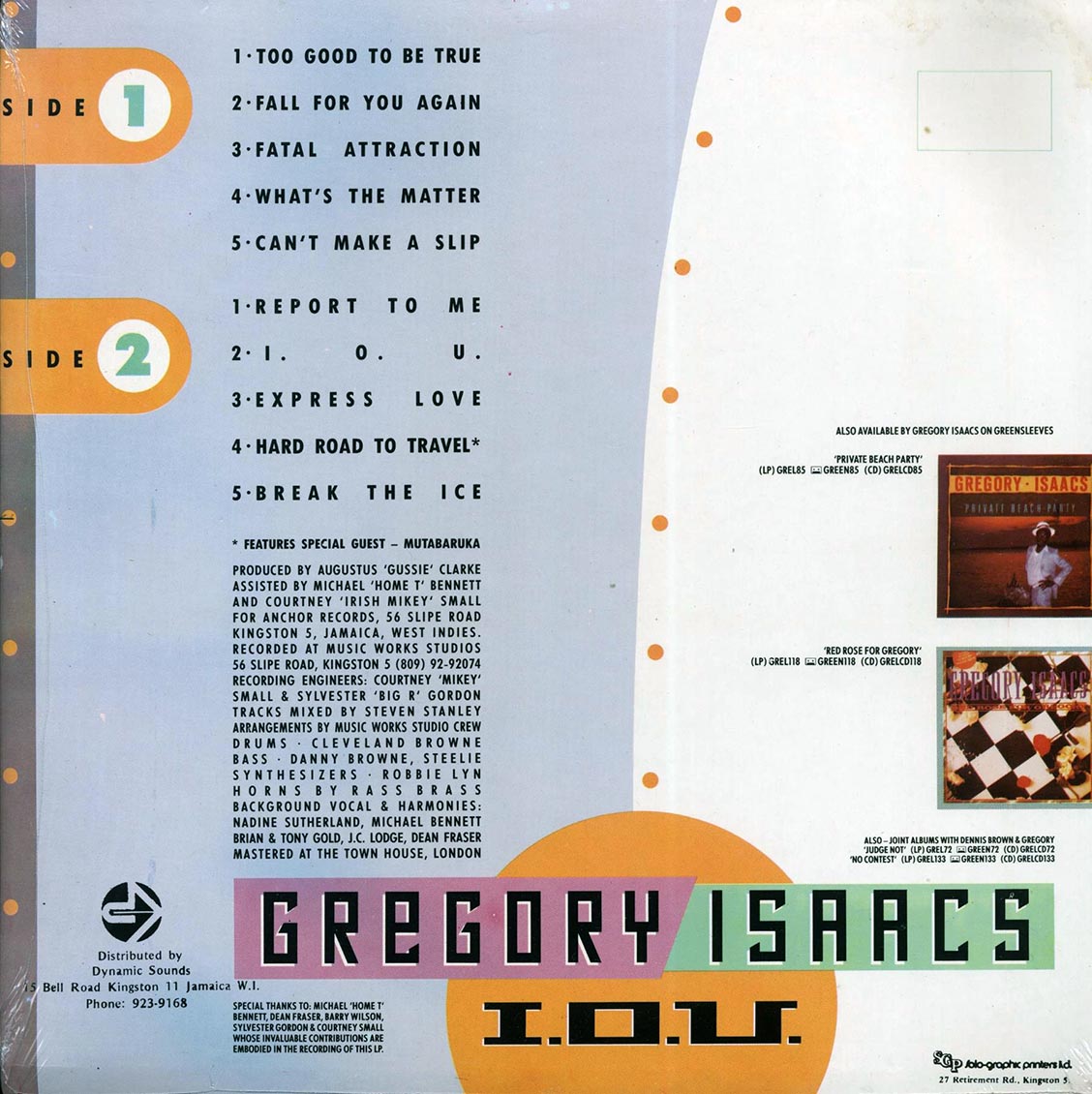 Gregory Isaacs - IOU (Jamaica press) (orig. press) Vinyl Record