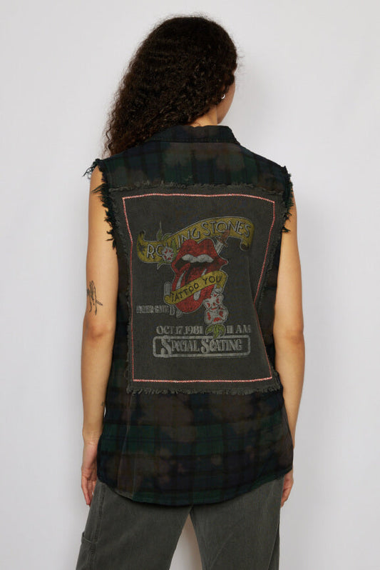 Rolling Stones Tattoo You Womens Cut Off Flannel Tank Top Shirt