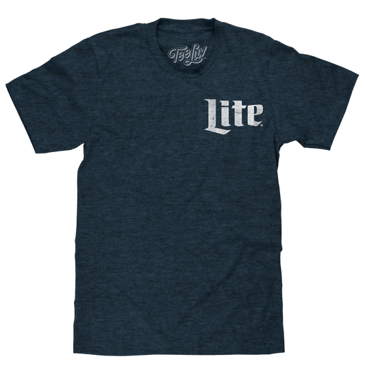 Miller Lite Beer Logo Front and Back Print T-Shirt - Denim Black Heather