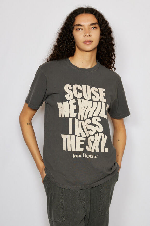 Jimi Hendrix Scuse Me While I Kiss the Sky Womens Tee Shirt Grey