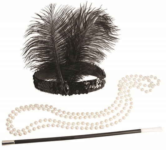Roaring 20s Flapper Kit Headband, Necklace and Cigarette Holder