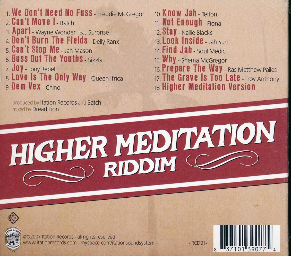 Sizzla, Jah Sun, Tony Rebel, Queen Ifrica, Etc. - Higher Meditation Riddim (rhythm: "Higher Meditation") Music CD