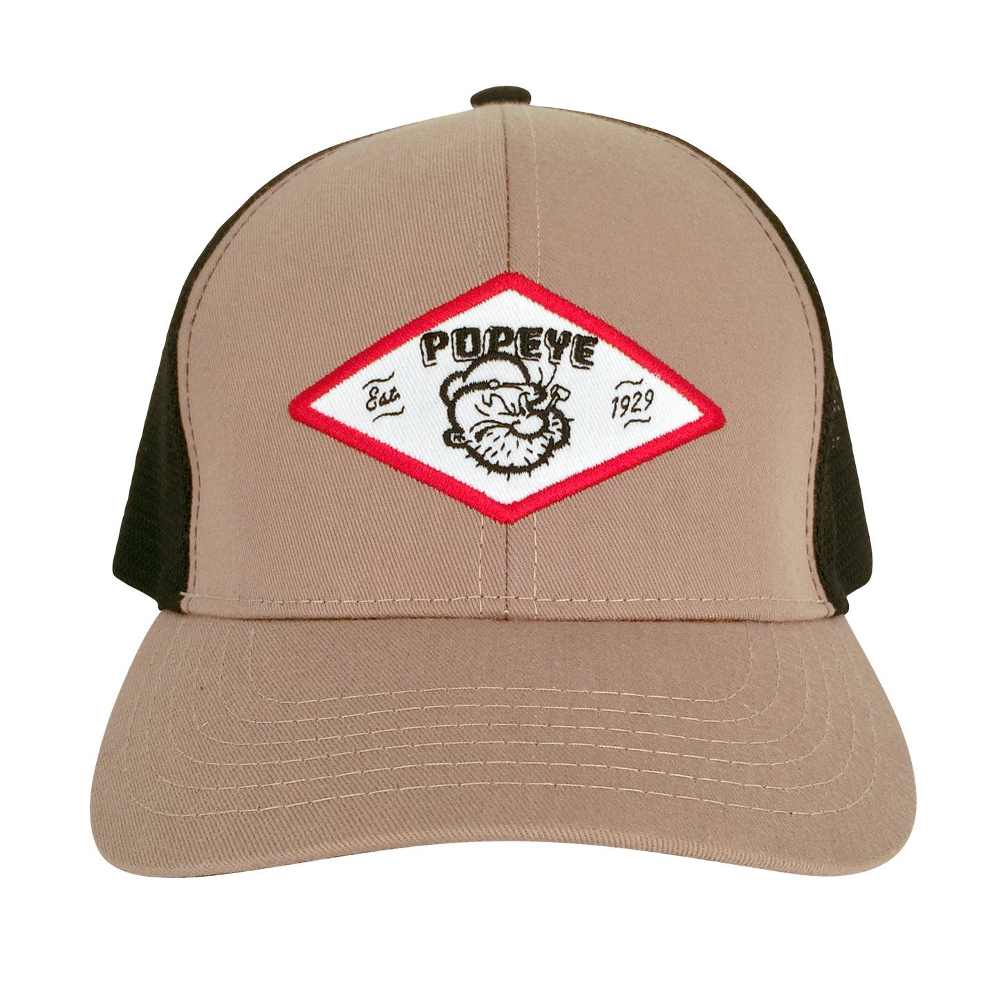 Popeye The Sailor Trucker Hat Officially Licensed - Tan and Black