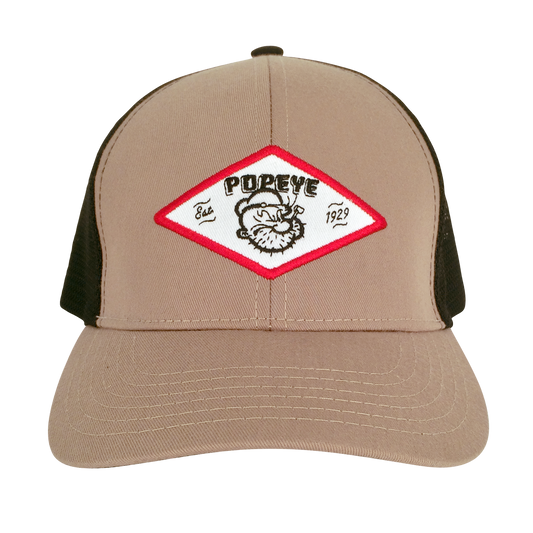 Popeye The Sailor Trucker Hat Officially Licensed - Tan and Black