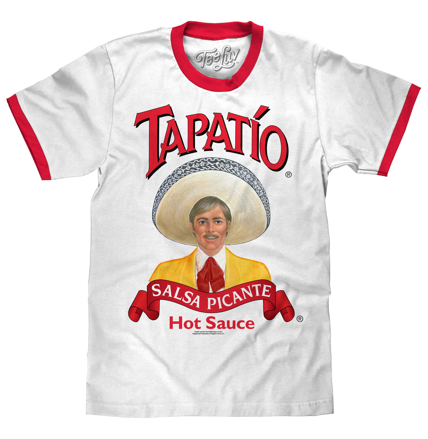 Tapatio Hot Sauce Ringer Mens T Shirt Officially Licensed White/Red