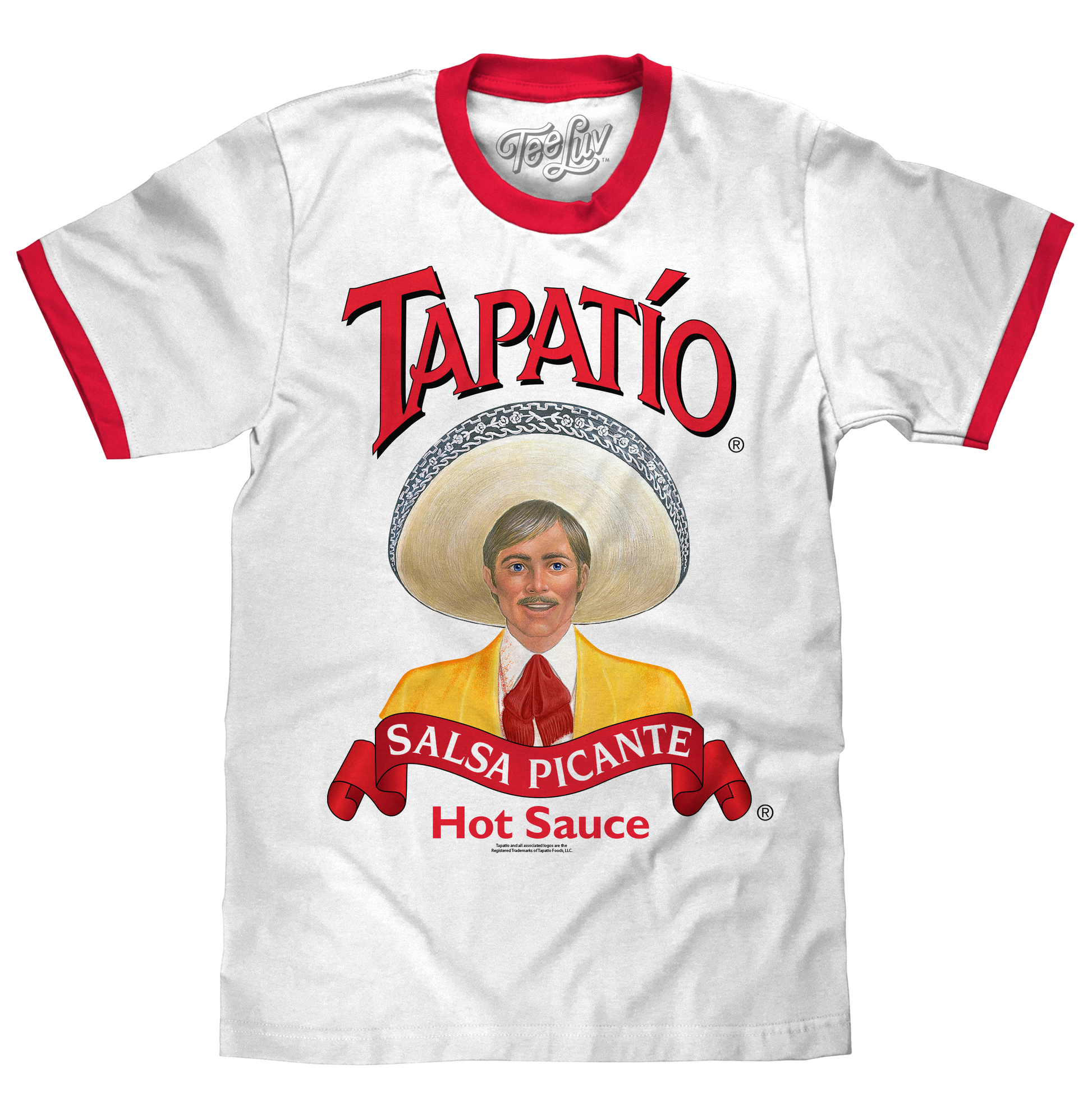 Tapatio Hot Sauce Ringer Mens T Shirt Officially Licensed White/Red
