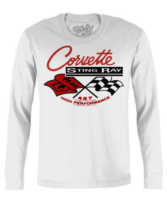 Corvette Stingray Long Sleeve T Shirt Officially Licensed - White
